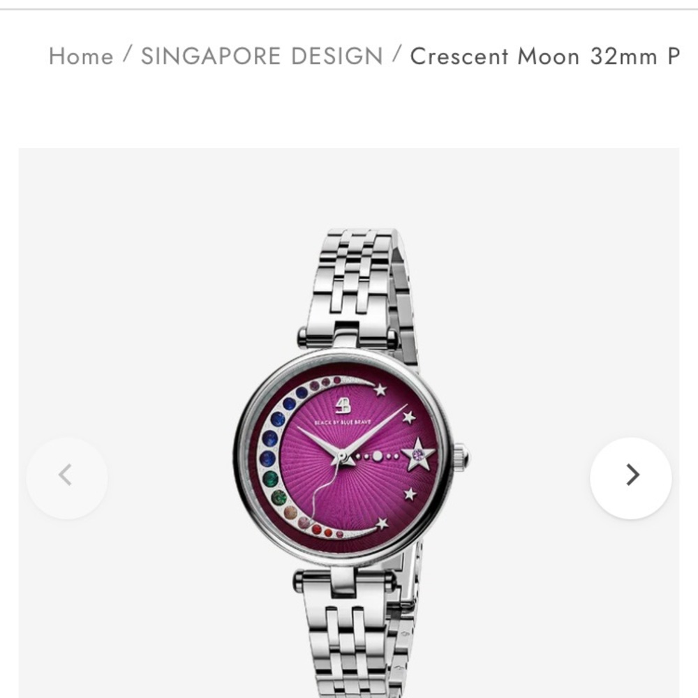 Crescent Silver Watch with Vibrant Purple Dial
